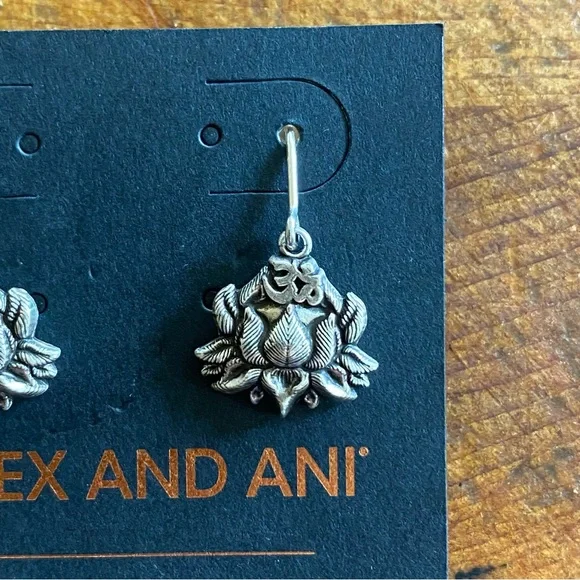 Alex and Ani Lotus Peace Petals Silver Pewter Color Earrings - Picture 6 of 10